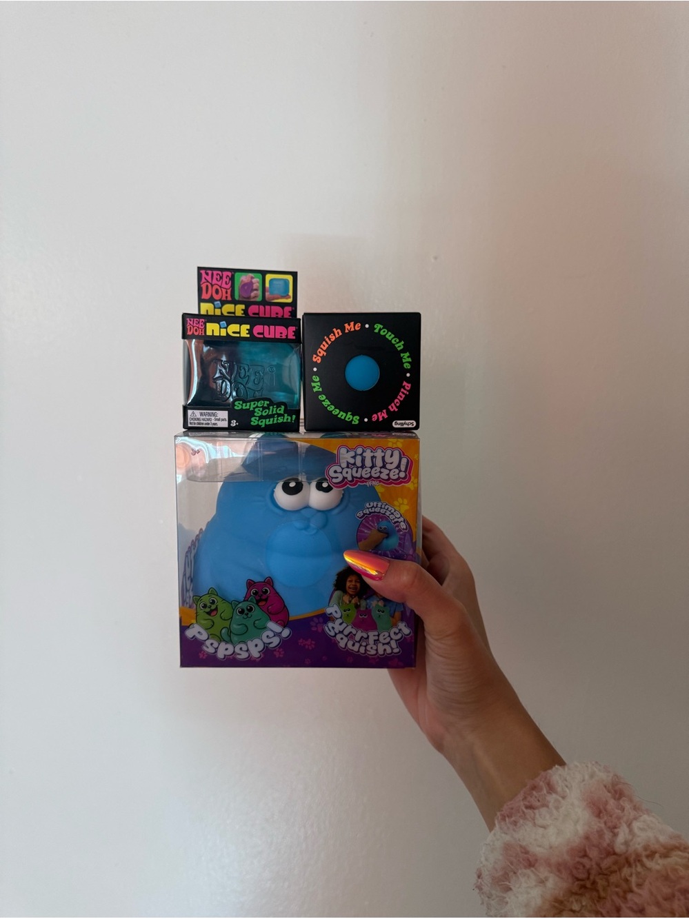 Bundle of 3 Viral Squishies! Kitty Squeeze, NeeDoh Nice Cube & Groovy Glob